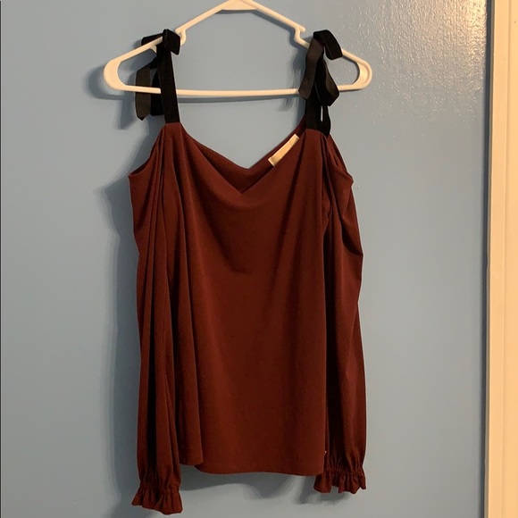 Michael Kors Tops - Michael Kors cold shoulder tie wine shirt Medium